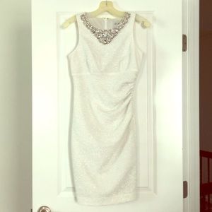 White sparkle wedding dress worn for bridal shower
